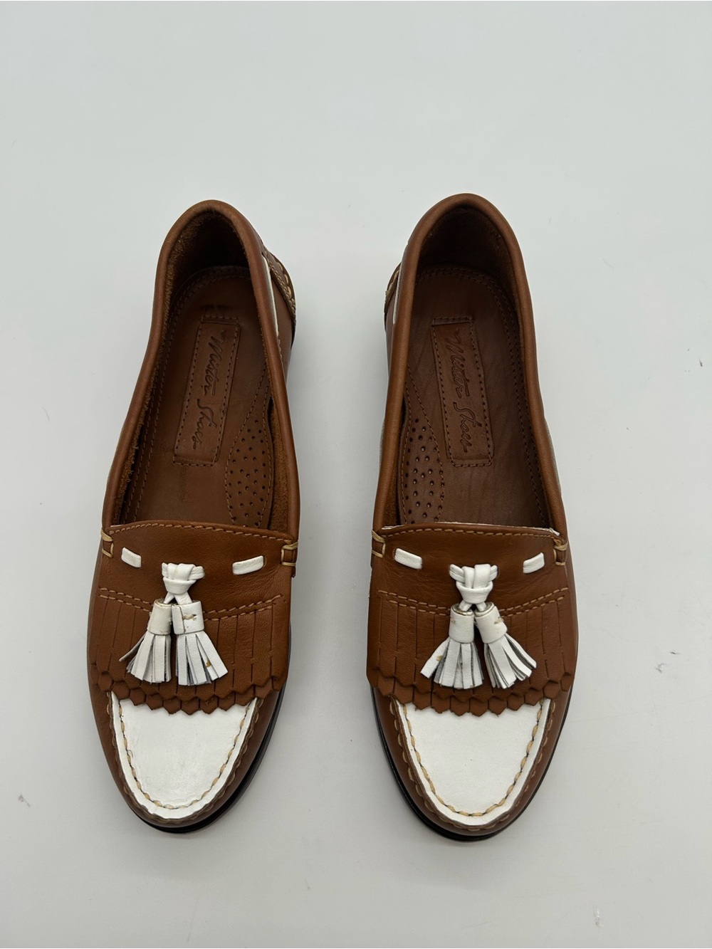 Mister Shoes Brown And White Tassel Fringe Leather Loafers size 8B